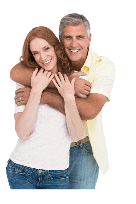Happy middle-aged couple embracing and smiling - Healthy lifestyle and well-being.